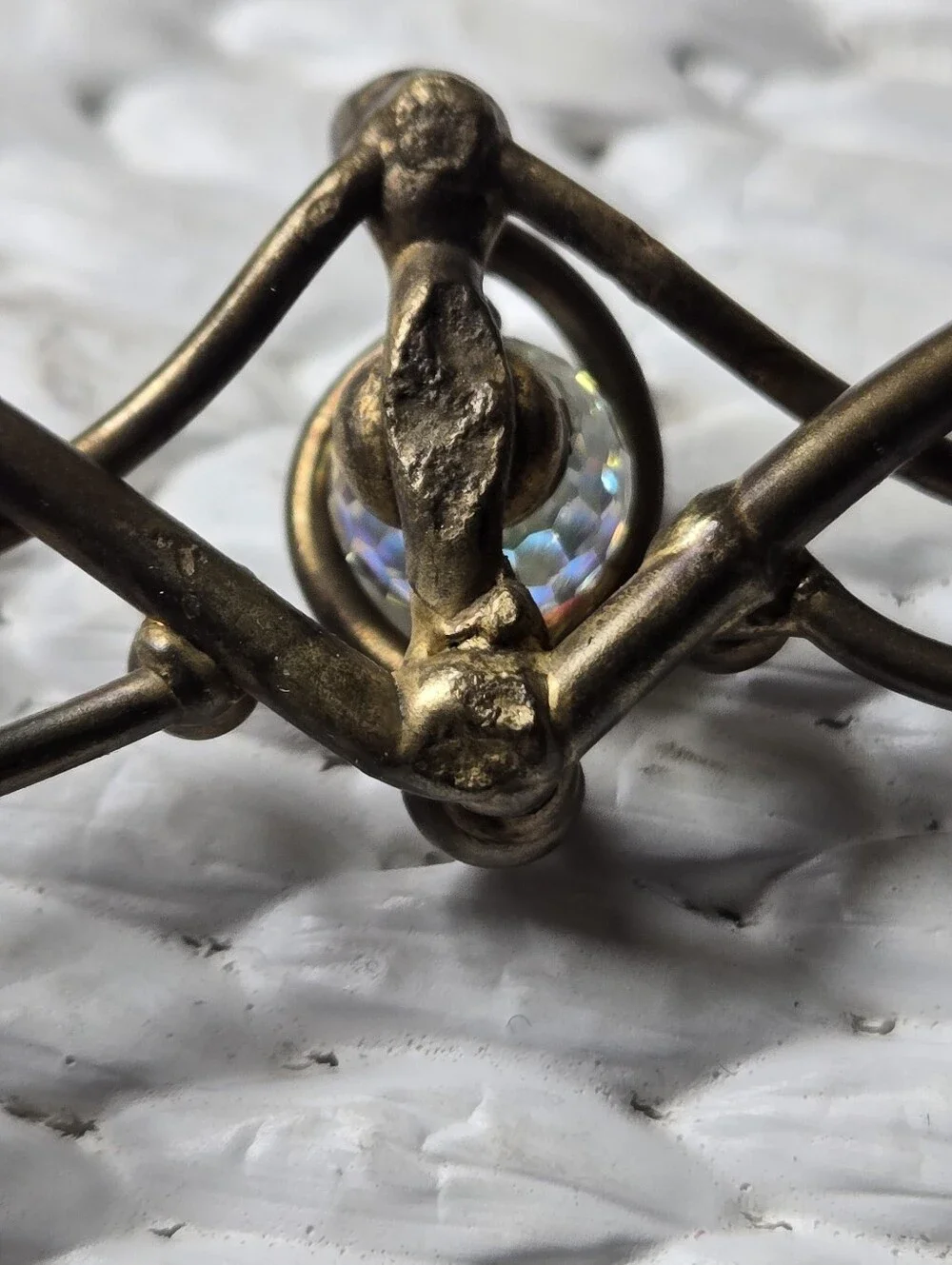 Handmade Headband Iridescent Crystal Brass Bronze Metal Hair Accessory